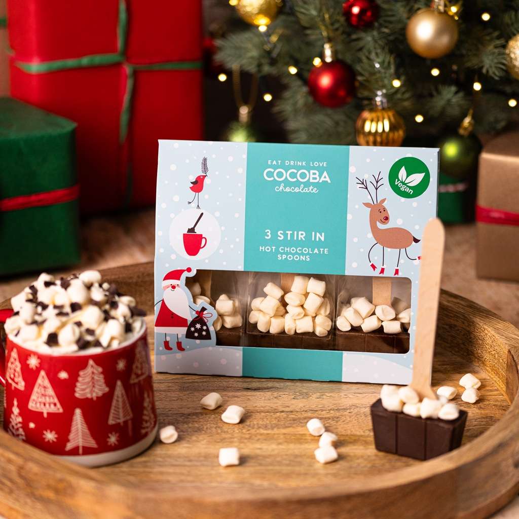 Vegan Christmas Marshmallow Hot Chocolate Spoon Gift Set - Image 2